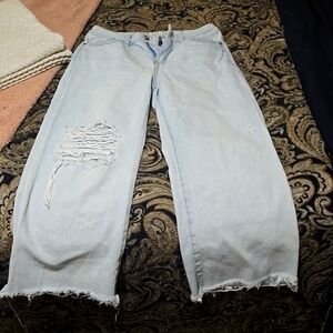 Rewash cropped wide leg distressed jean